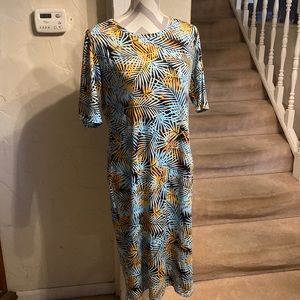 XL Lularoe Julia form fitting dress-black with mint and orange palm fronds